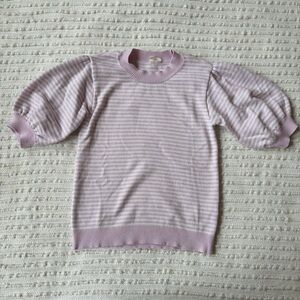 Moth Anthropologie Connelly Lavender Striped Puff Short Sleeve Sweater Size M-L
